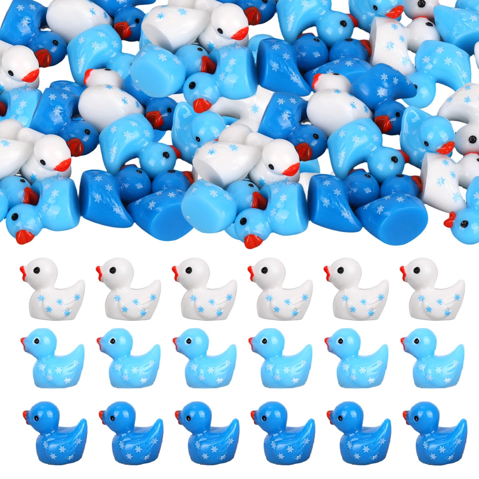 Sinbana 120pcs Mini Snowflake Resin Ducks, Cute Small Tiny Winter Christmas Resin Miniatures for Fairy Garden Landscape Dollhouse Accessories & Party Favors