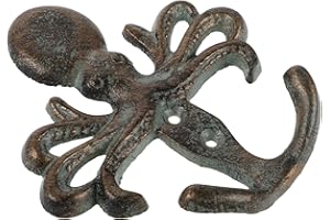 Milisten Cast Iron Octopus Wall Hook, Sea Theme Coat and Towel Hanger, Metal Key Holder for Kitchen Bedroom