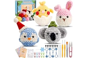 TOKIDARING Crochet Kit for Beginners, Crochet Starter Kit with Step-by-Step Video Tutorials and Yarns, DIY Crochet Knitting Kit Animals Supplies for Adults Kids Beginners (4 Pcs Chenille Set)