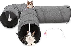 Ownpets Cat Tunnel 12 Inches in Diameter Larger Pet Tunnel Tube with Plush Ball & Feather Toy, U-Shaped Cat Play Tunnel for Big Cat, Puppy and Rabbits