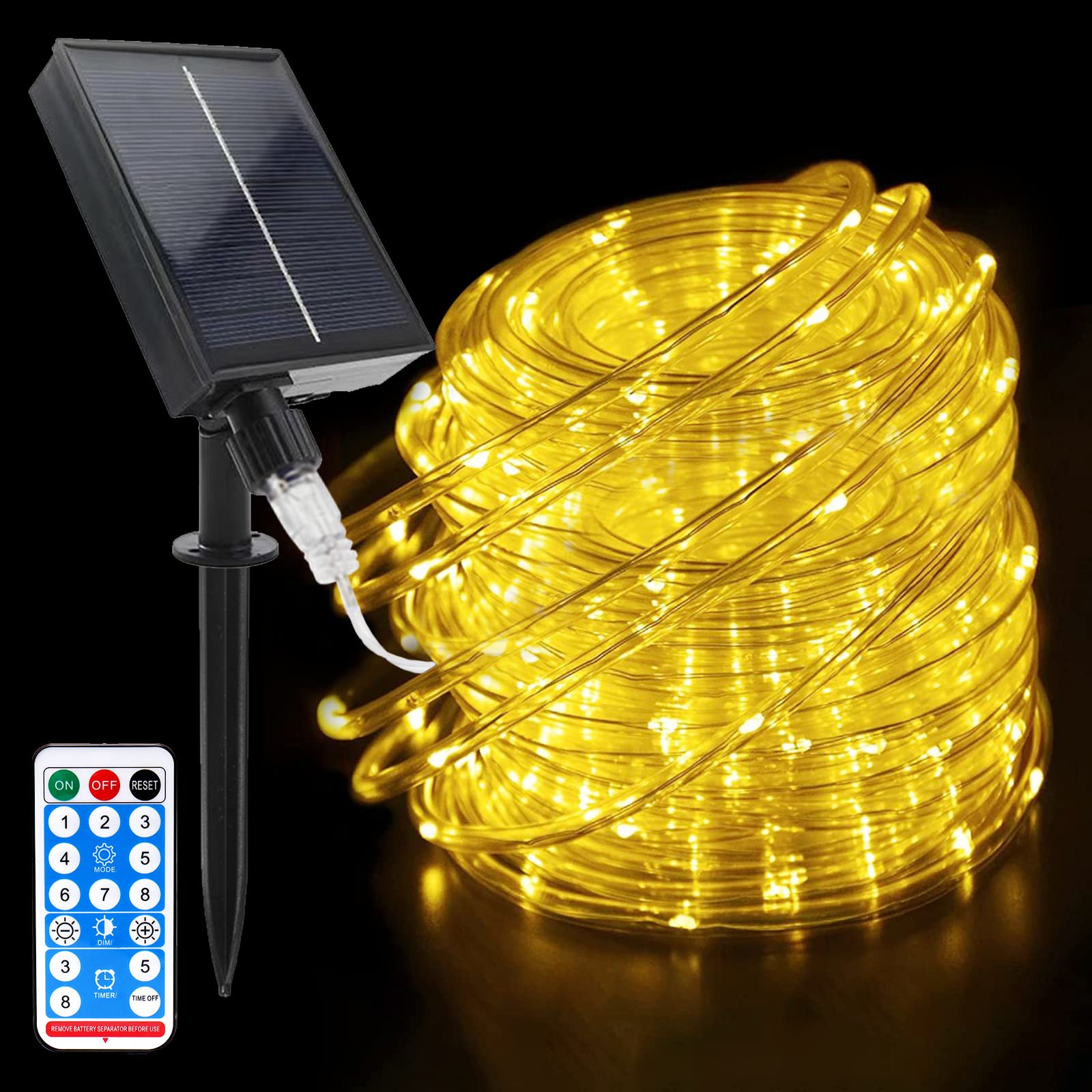Acxilexy Solar String Lights Outdoor, 66 FT 200 LED Tube Fairy String Lights, Waterproof String Light with 8 Modes, Remote Control, Ideal for Indoor Outdoor Party Christmas Decoration