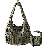 Large Quilted Puffer Tote Bag for Women Mini Pouch 2 Set Puffy Carryall | Lightweight Hobo Shoulder Cross body Fashion Puff Gym Travel Christmas Mothers Day Friends Gift