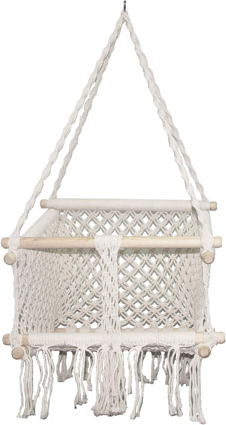 Winmi Toddler Children Hanging Chair Handmade Macrame Cotton Indoor Outdoor Hanging Chair Swing