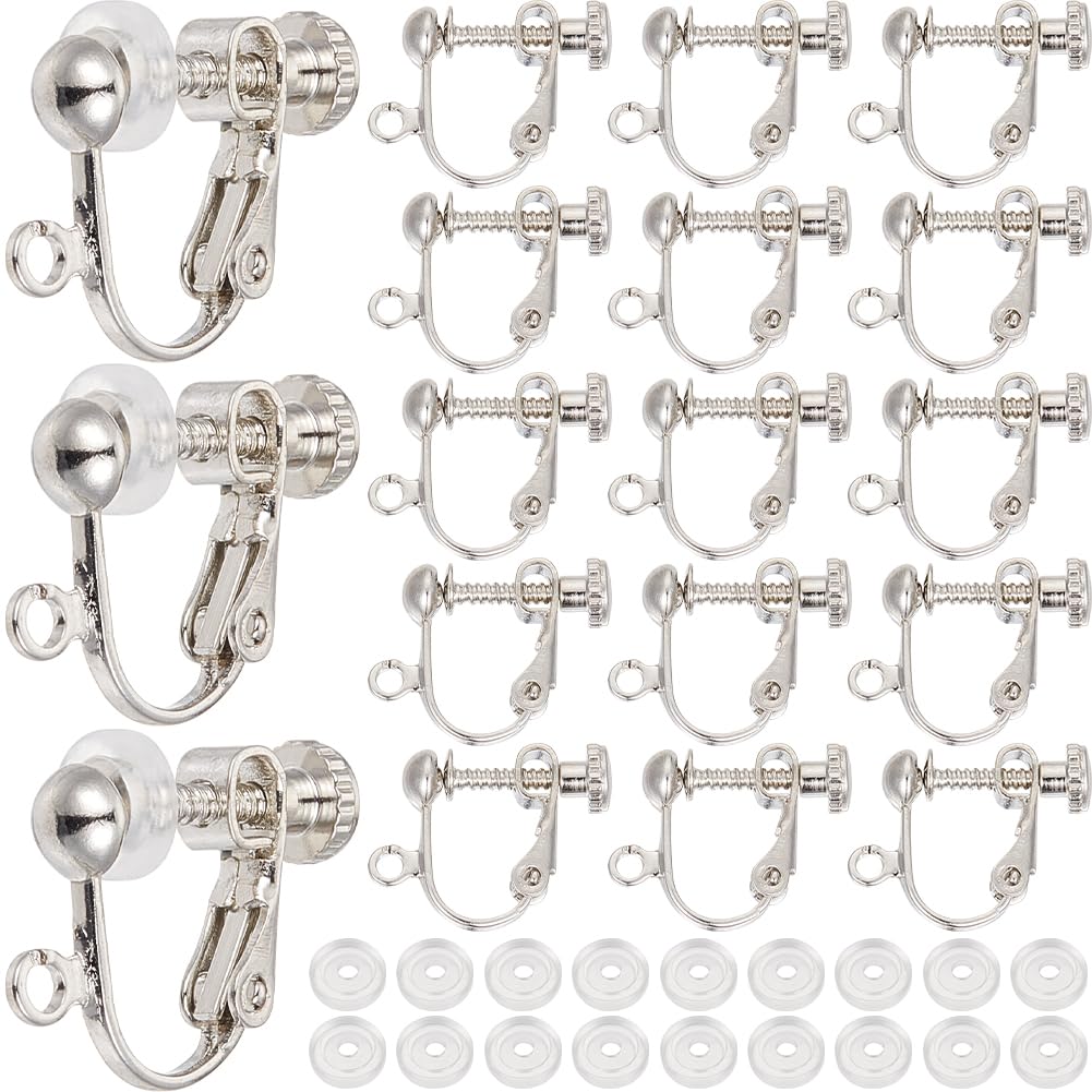SOFPLATE 1 Box 36Pcs Screw Back Earring Converter Silver Earrings Clip Back Brass Painless Non Pierced Earring Clips with Pads Clip on Earring Converter for jewellery Making Supplies DIY Craft Women