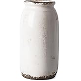 VICTOR & TERESA Rustic Large White Vase for Home Decor, 10'' Tall Ceramic Vases for Flowers, Farmhouse Decorative Vases for Pampas Grass, Table, Mantel, Living Room, Centerpieces