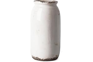 VICTOR & TERESA Rustic Large White Vase for Home Decor, 10'' Tall Ceramic Vases for Flowers, Farmhouse Decorative Vases for Pampas Grass, Table, Mantel, Living Room, Centerpieces