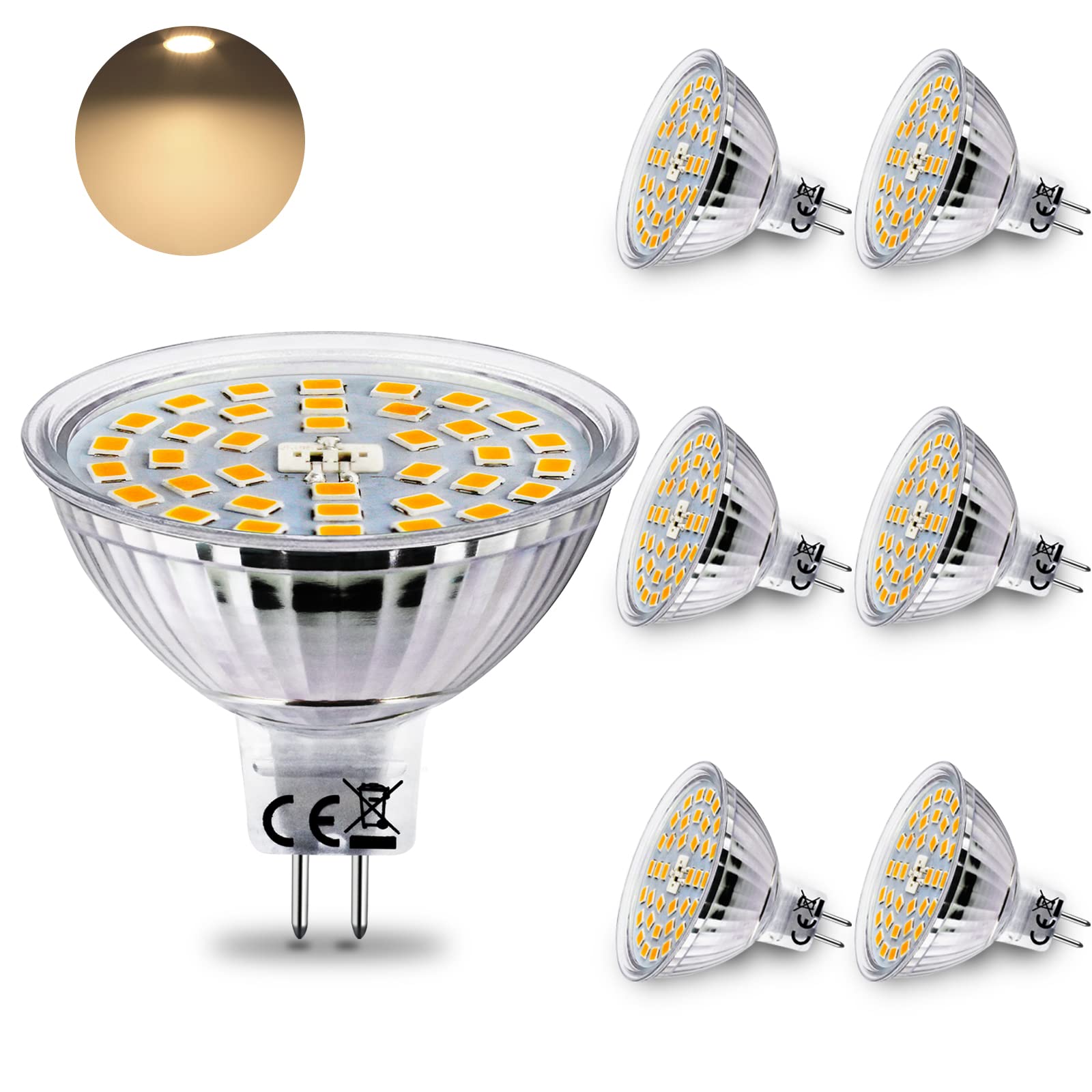 HiBay 6X MR16 LED Bulbs 4W 400lm Warm White 3000K GU5.3 Bi-Pin Spot Light Replace 35W Halogen Light Bulbs AC/DC 12V Spotlights — image 1