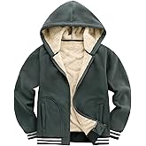 Kissonic Men's Polar Fleece Jacket Sherpa Lined Zip Up Hoodie Warm Winter Casual Hooded Sweatshirt with Pockets