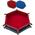 SIQUK 2 Pieces Dice Tray PU Leather Dice Folding Hexagon Tray Dice Holder for Dice Games Like RPG, DND and Other Table Games (Red and Royal Blue)