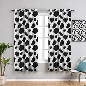 Cow Print Blackout Curtains for Bedroom, Curtains 84 inch Length Cattle Skin Pattern with