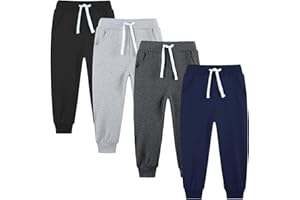 Avsead 4 Pack Toddler and Kids Boys Sweatpants Joggers Cotton Active Soft Joggers Pants with Functional Drawstring 2-14Y