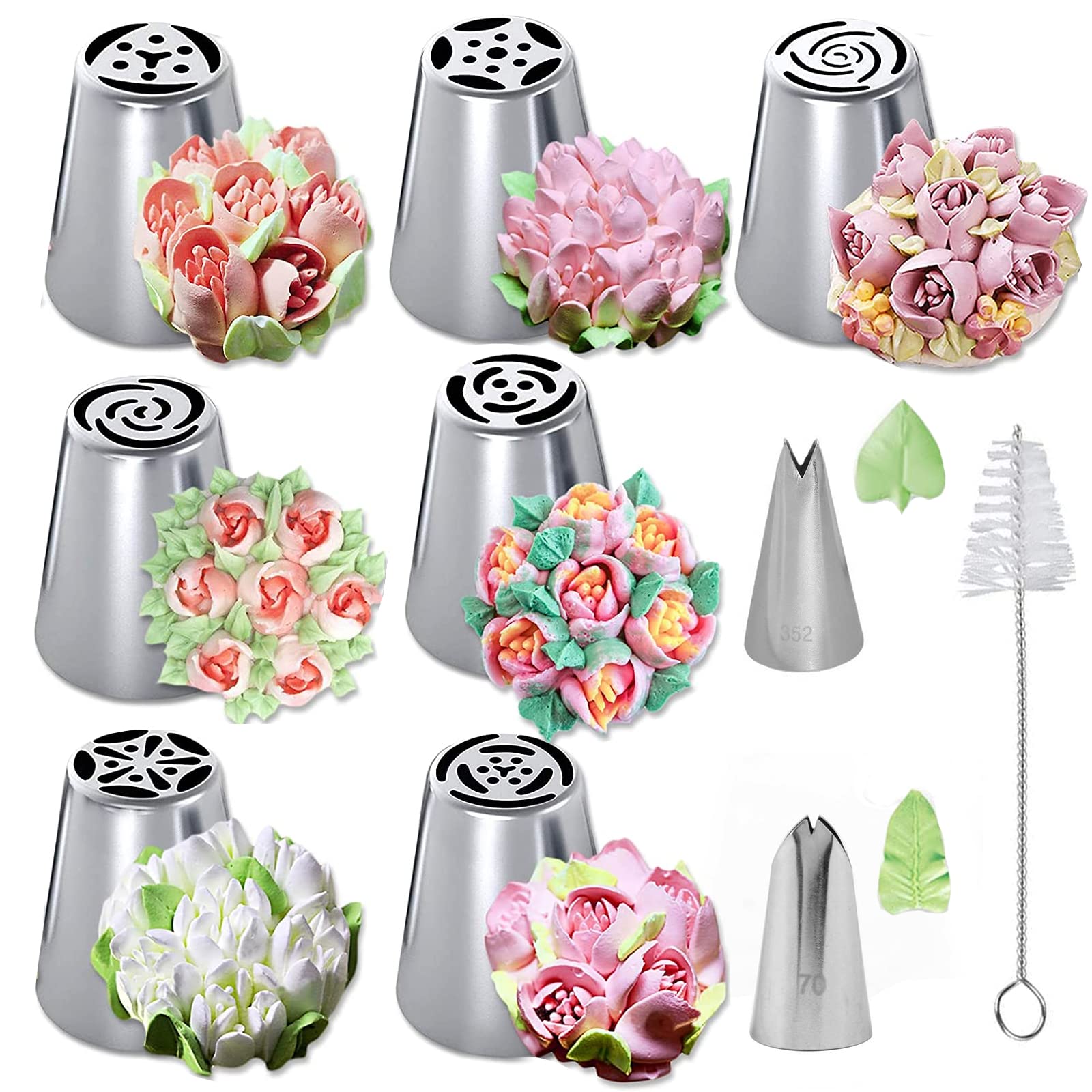Russian Piping Nozzles Set, 10 Pcs Russian Piping Tips Set Flower Frosting Nozzles Stainless Steel Icing Piping Nozzles Cake Decorating Nozzles for DIY Cupcakes Dessert (B)