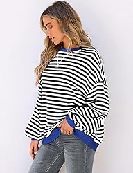 UEU Women Oversized Striped Color Block Sweatshirt