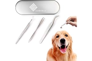 CAREBIA Stainless Steel Dog Tick Remover Tool Set of 3 - Pet, Cats and Dogs Tick Removal Kit - Tick Remover Tool for Humans and Pets with Precision Fine Point Tip, Twister Tweezers, Pullers with Metal Case