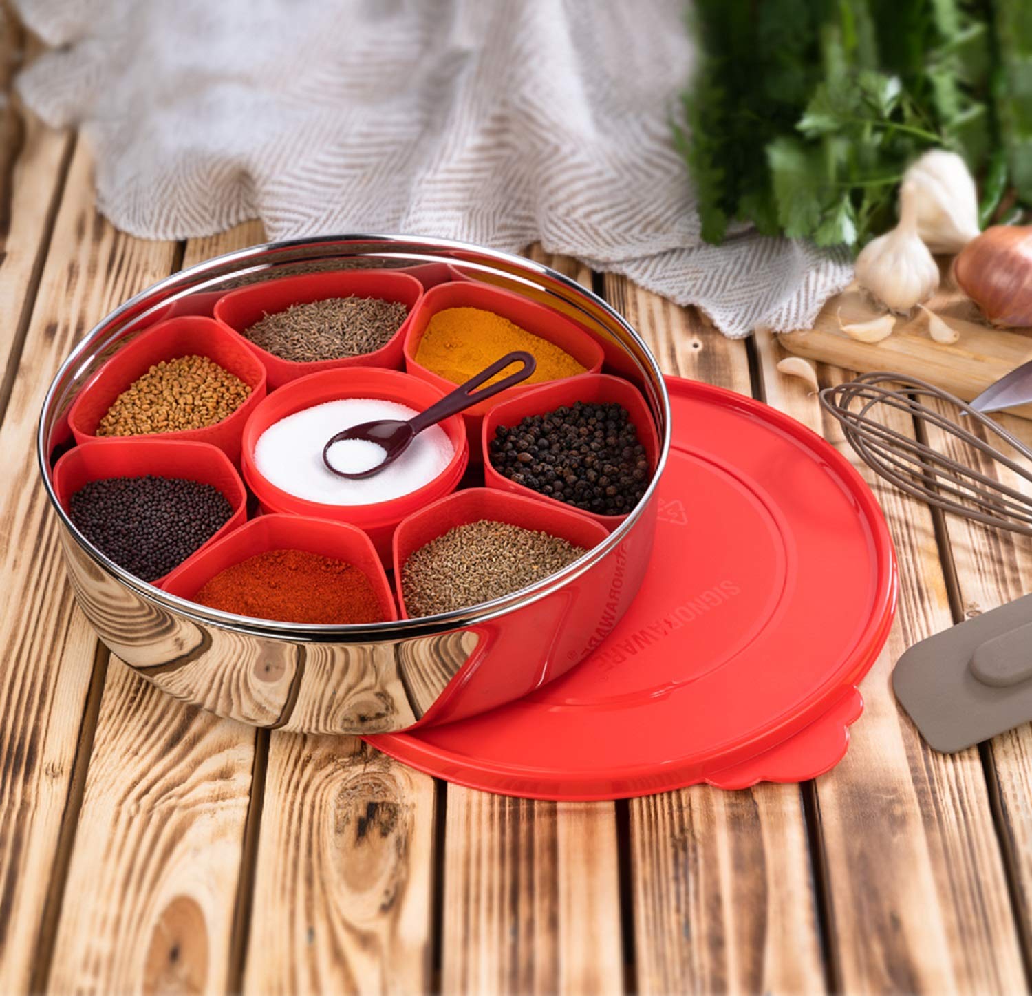 Buy Signoraware Spice Magic masala Stainless Steel Box, 3000 ml, Red