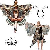 Sunlisky Butterfly Costume for Women Moth Wings Cape Adult with Mask and Headband for Halloween,Masquerade Party,Photo Shoots