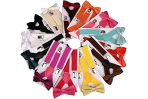 HARMONY LANE Boys Adjustable Bow Tie Matching suspenders and Bow set, Fully Elastic Bowtie Unisex Suspender