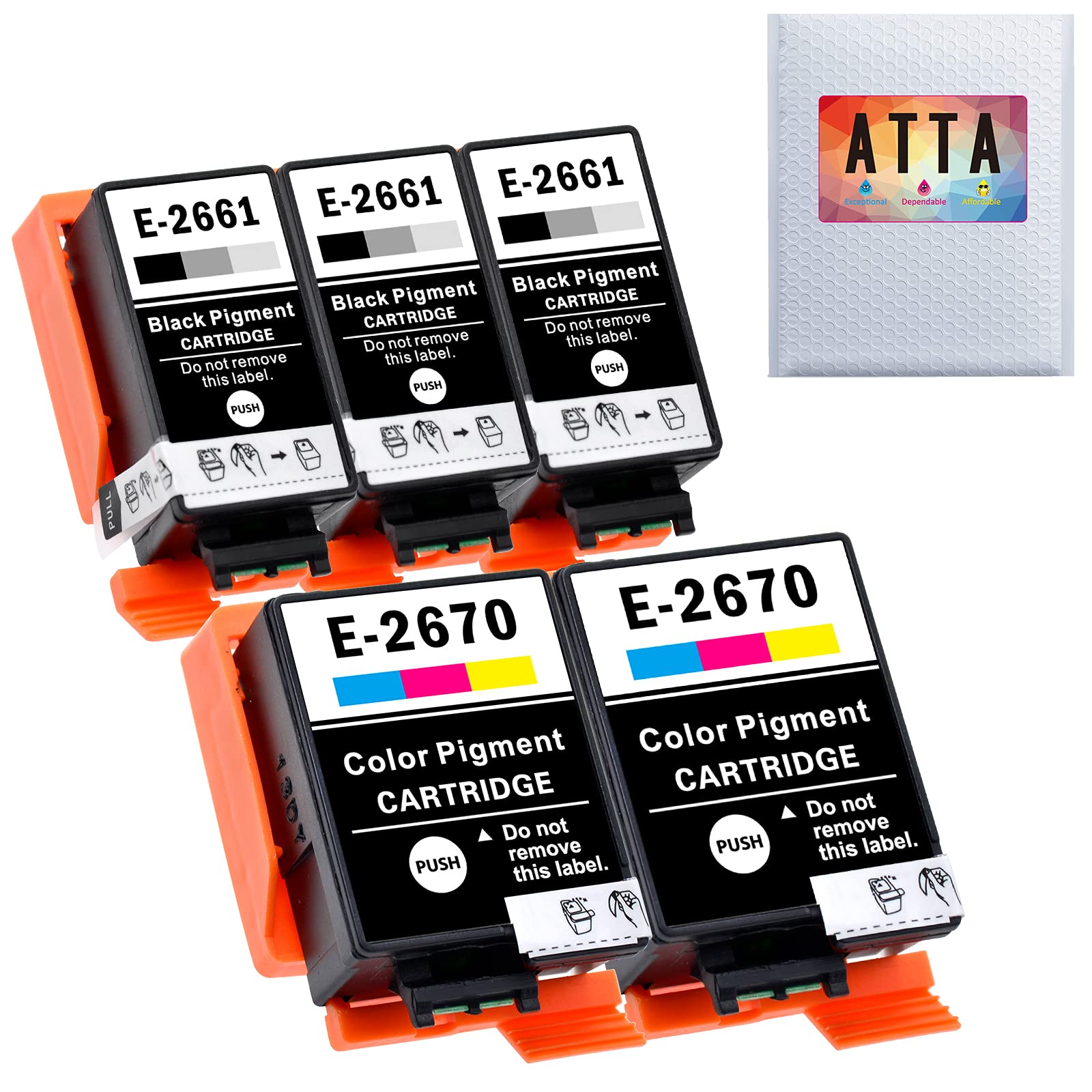 ATTA Compatible Epson 266 & 267 Ink Cartridges, 2661 T2661 T2670 Work for Epson Workforce WF-100W WF-110W Printer with Pigment Ink (3 Black+2 Colour) — image 1