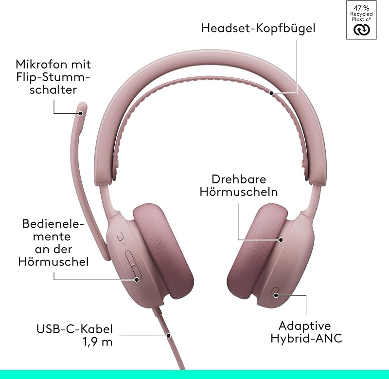 Zone Wired 2 Headset mit Geräuschunterdrückung, Rosa — Foto 6 von 8