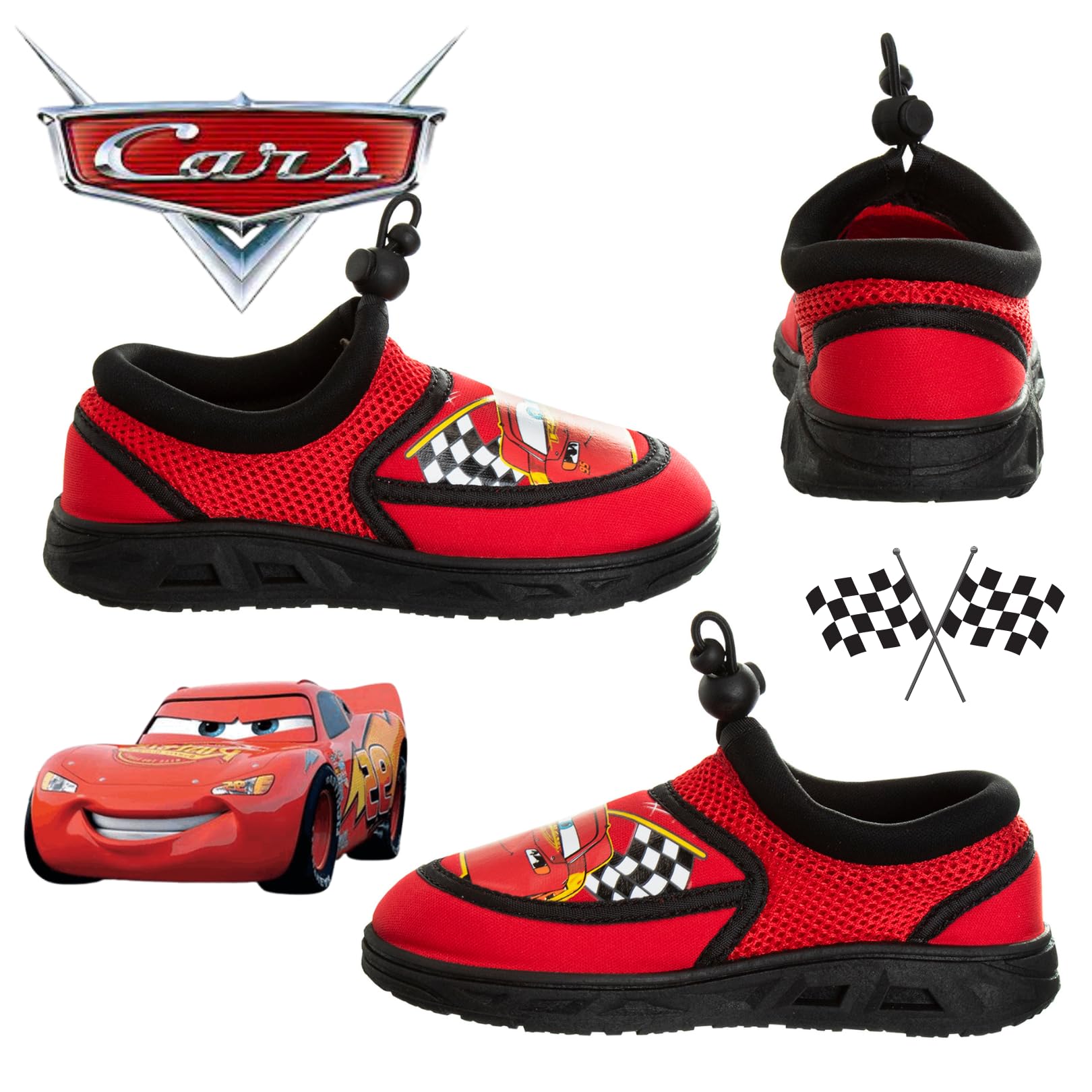 Toy Story Cars Boys Water Shoes Kids Sandals - Lightning McQueen Woody Buzz Lightyear Pool Aqua Socks Bungee Waterproof Quick Dry (Toddler-Little Kid)