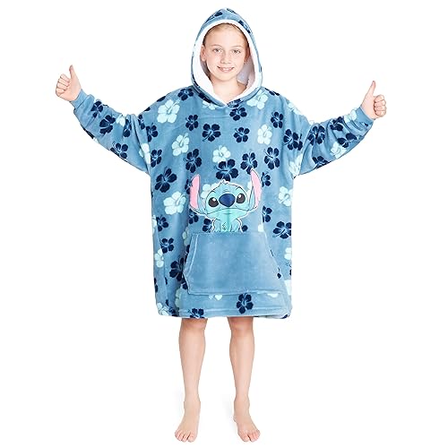 Disney Hoodies for Girls Boys, Kids Oversized Hoodie Blanket, Minnie Mickey Stitch Gifts (Blue Tropical)