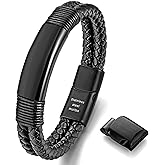 murtoo Mens Bracelet Leather and Steel, Double Row Braided Bracelets for Men with Stainless Steel and Leather, Stylish Gift for Men