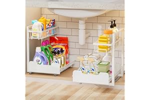 XILIDIA 2 Pack Under Sink Organizer, Pull-Out Kitchen Organizers and Storage, 2 Tier Adjustable Height Under Sink Storage for