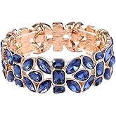 EVER FAITH Women's Austrian Crystal Leaf Teardrop Wedding Elastic Stretch Bracelet