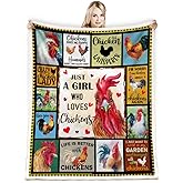 Juirnost Just A Girl Who Loves Chickens Blanket - Rooster Gift Throw Blanket, Funny Colorful Chickens Pattern, 60"x50"