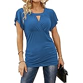 Ninedaily Women Dressy Tunic Tops Crossover V Neck Raglan Sleeve Ruched Blouse