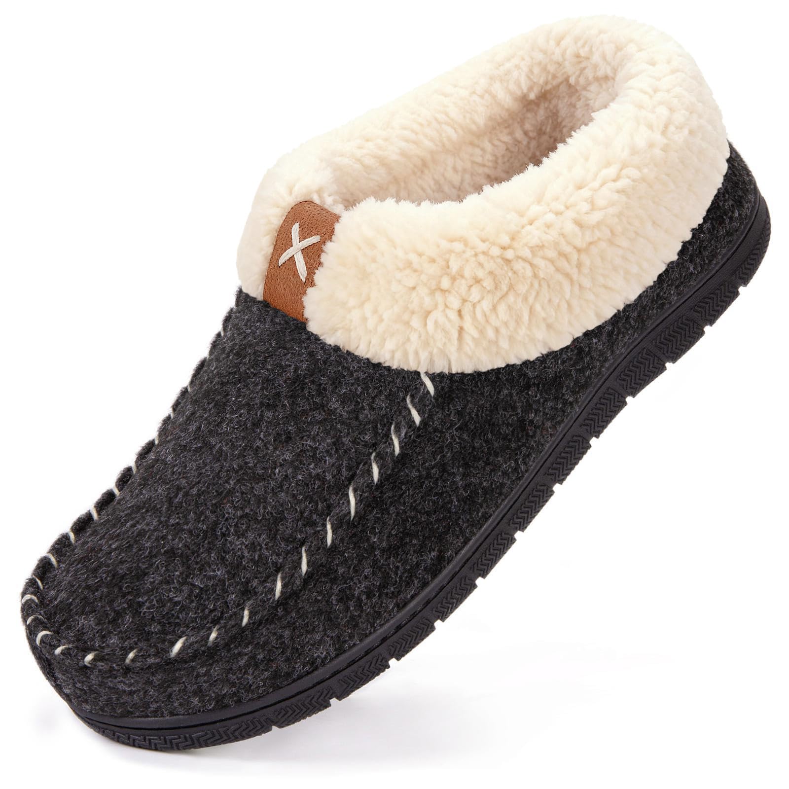 Photo 1 of ***USED, FOOTBED, HEEL INSIDE AREA WORN/FUZZIES -SELLING AS IS*** VeraCosy Women's Memory Foam Moccasin Slippers - Cozy Indoor House Shoes with Fleece Lining & Non-Slip Sole Black, 8 US