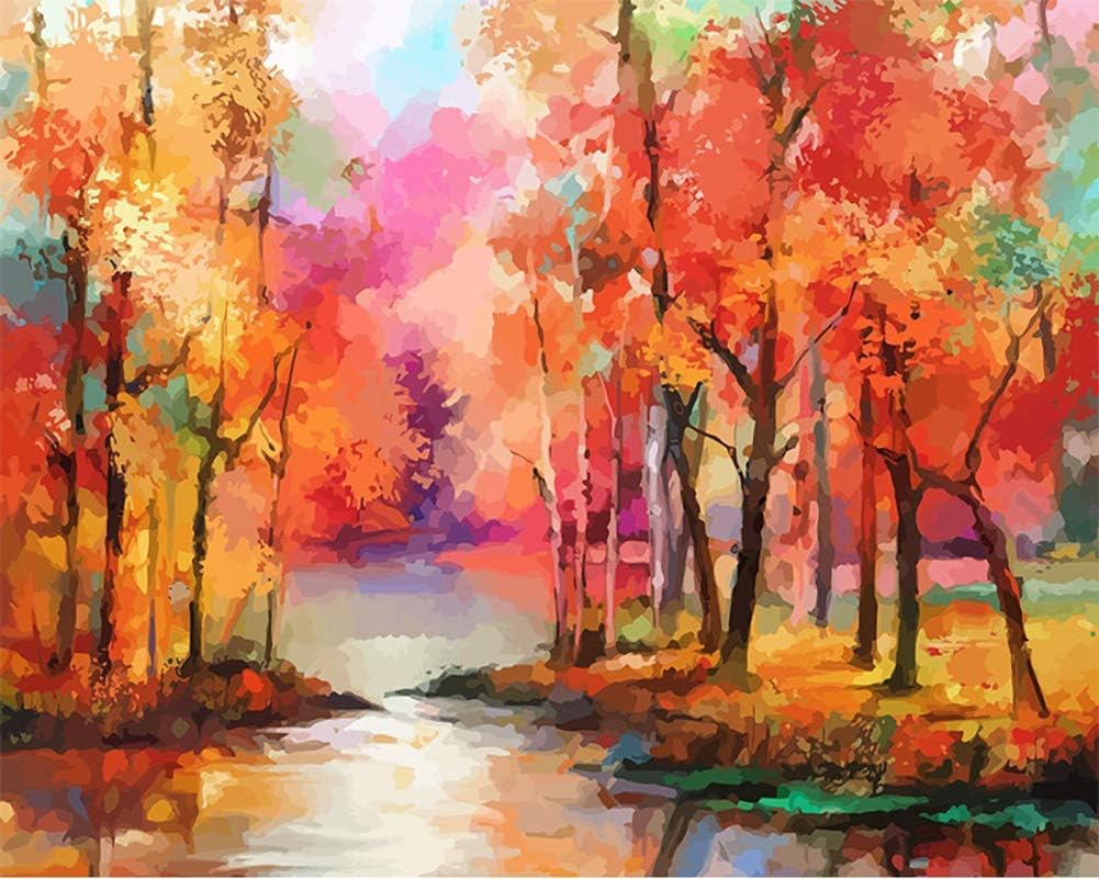 JOLOMOY Paint by Numbers Kits for Adults, DIY Digital Oil Painting by Number for Kids Beginner - Gorgeous Colorful Forest 16X20 inch Number Painting Home Decor (Frameless)