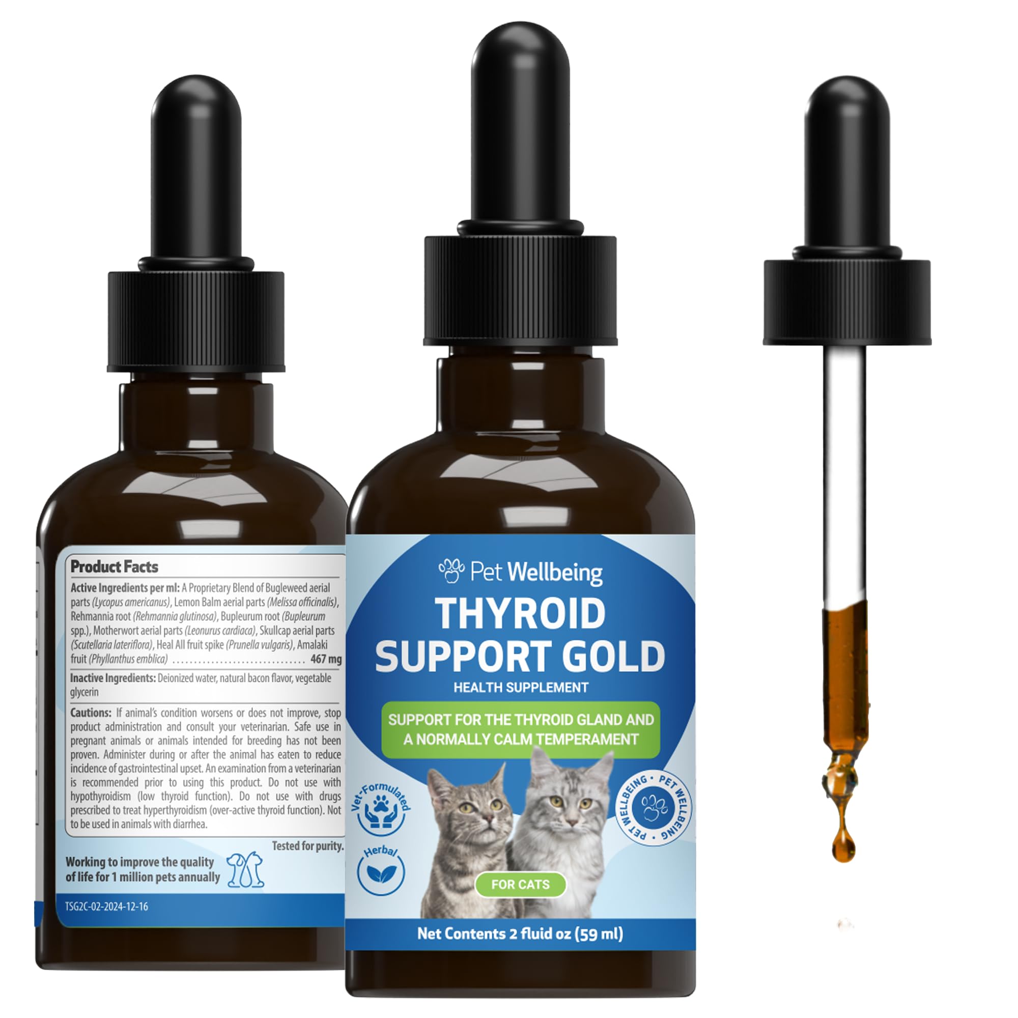 Pet Wellbeing Thyroid Support Gold for Cats - Supports Healthy Thyroid Gland Function in Cats, Normal Metabolism, Bugleweed, Lemon Balm - Veterinarian-Formulated Herbal Supplement