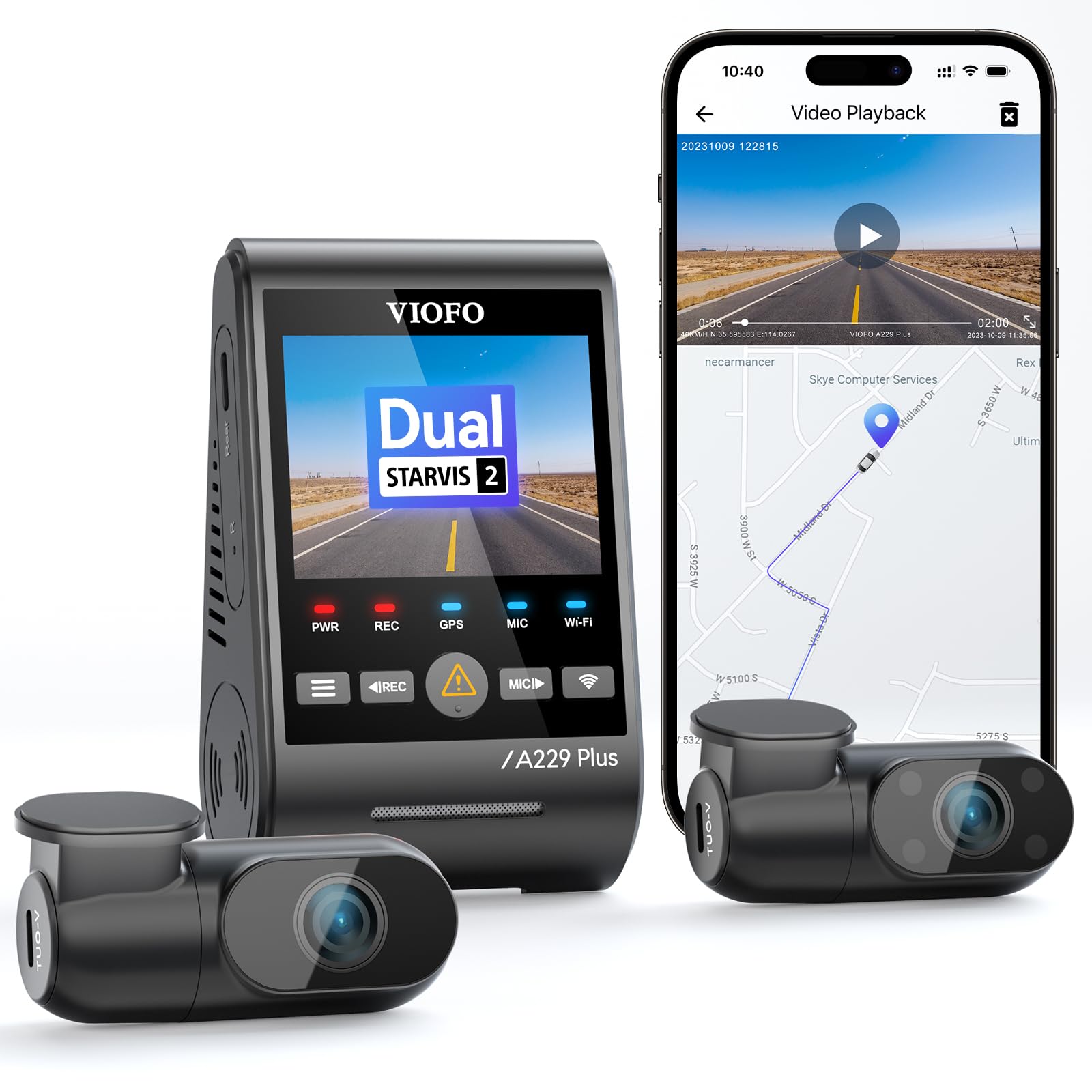 VIOFO A229 Plus 3 Channel Dash Cam, Dual STARVIS 2 Sensors, 3-Channel HDR, 1440P+1440P+1080P Front Inside and Rear Car Camera, 5GHz Wi-Fi, Voice Control, Ultra-Precise GPS, 24 Hours Parking Mode
