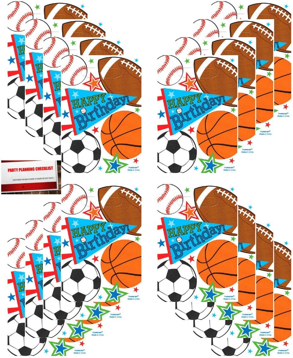Sports Party 16 Pack Baseball Basketball Football Soccer Plastic Loot Treat Candy Favor Bags (Plus Party Planning Checklist by Mikes Super Store)