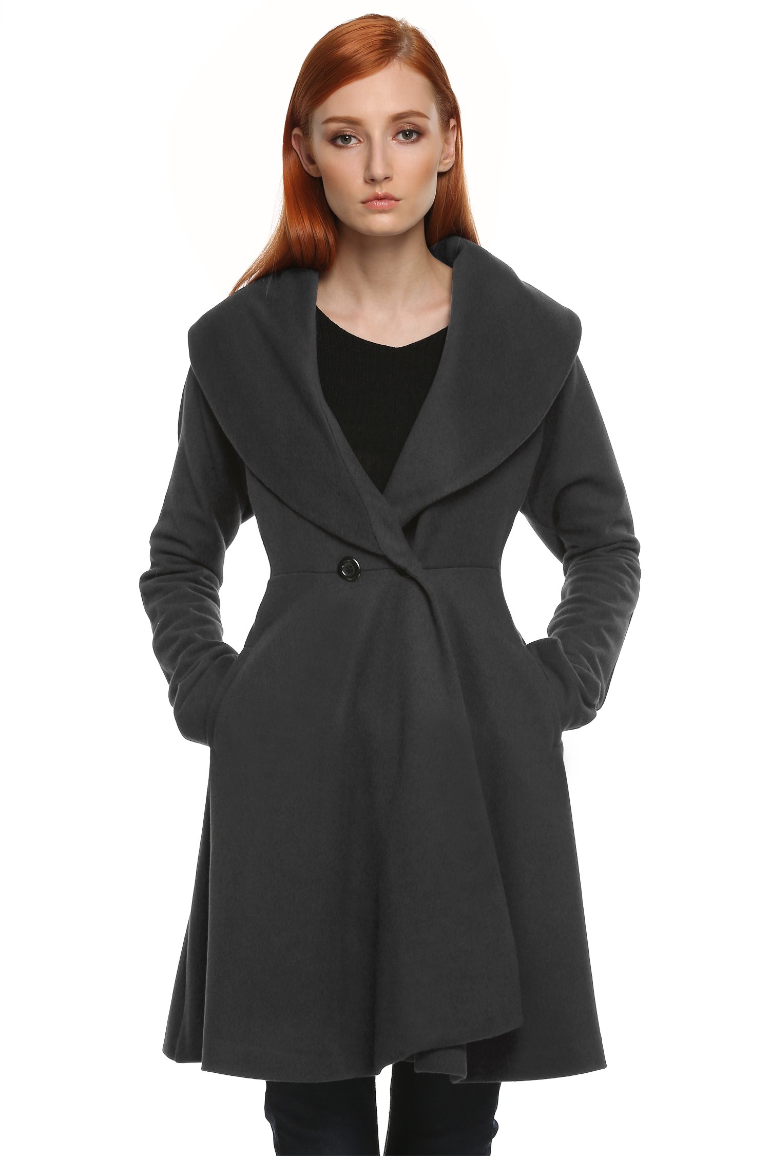 Korie Women Elegant Slim Fit Hooded Thick Pockets Woolen Trench Coat Overcoat (Gray, XXL)