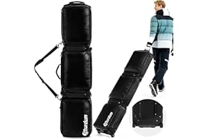 Sturdum Ski Bag with Wheels, Rolling Snowboard Bag for Air Travel, Extendable 155-185CM Wheeled Ski Bag All-Round Padded Protection, for Snowboard, Double Skis, Boots, Helmet, Ski Gear