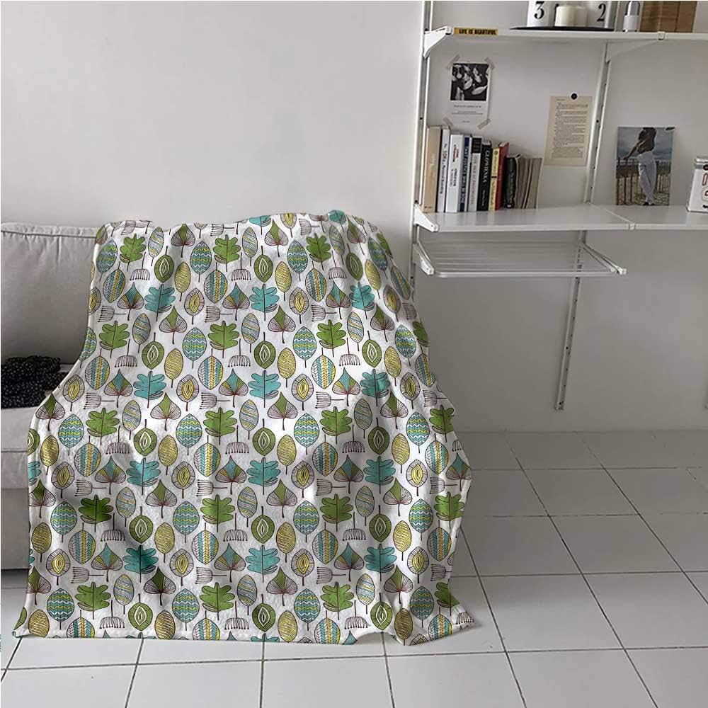 prunushome Doodle Printing Throw Blanket Modern Scribble Leaves Cozy