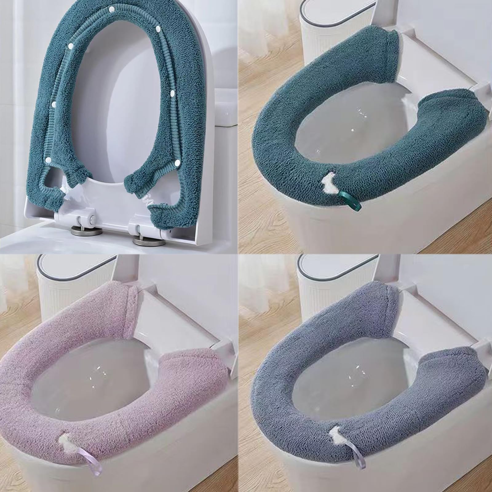 3 Pcs Universal Soft Thicken Toilet Seat Cover with Handle Button Anti-skid Warm Toilet Seat Mat Stretchable Washable Toilet Seat Cover Pads Easy Installation Reusable Toilet Seat Warmer Cushion