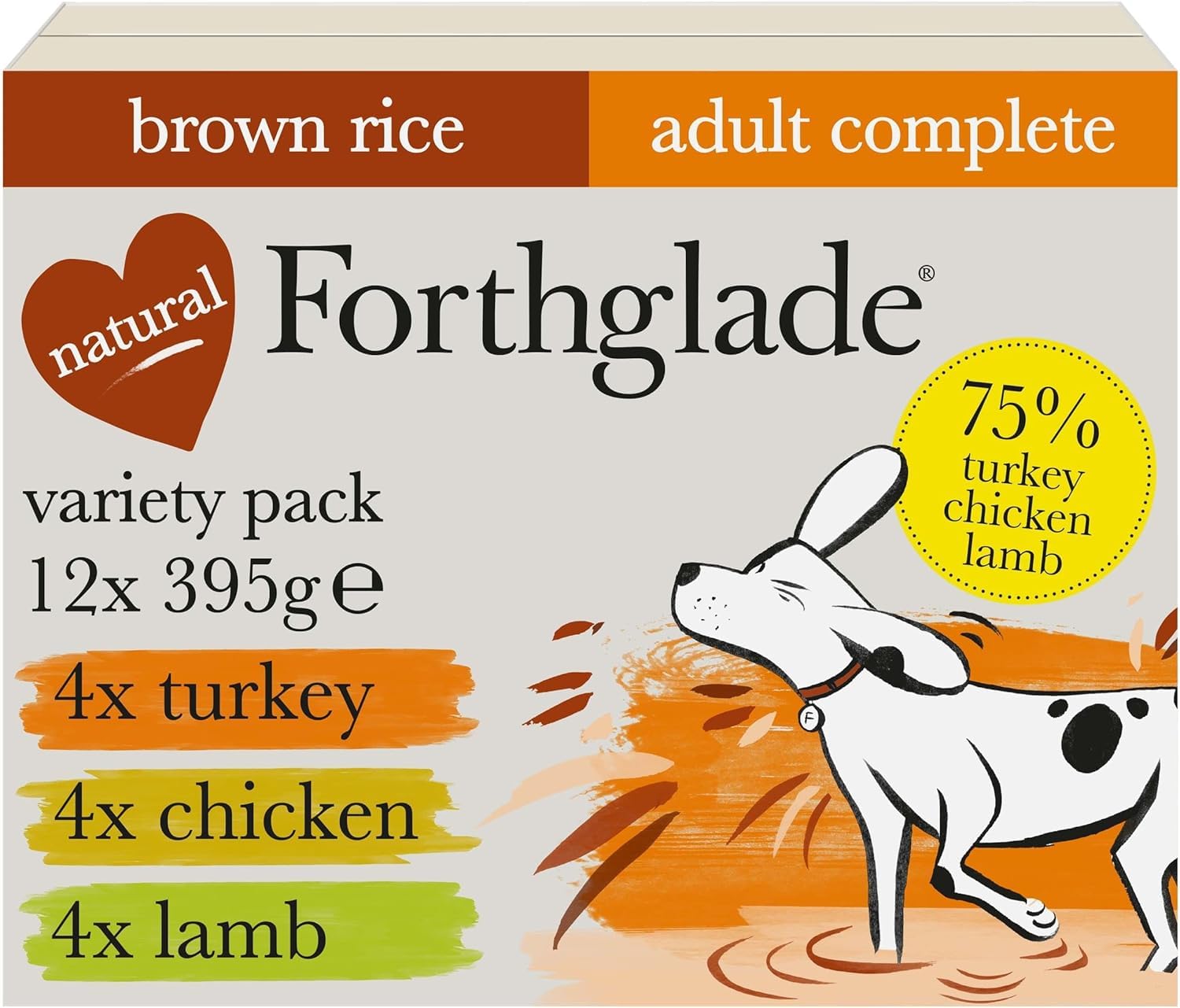 Forthglade Wet Dog Food Variety Pack (12 x 395g Trays) - Wholegrain & Hypoallergenic Dog Food with Turkey, Lamb and Chicken with Brown Rice, Adult Stomach Sensitive Meals with Natural Ingredients