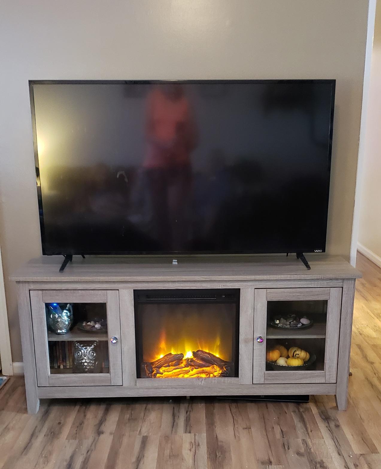 14/mo Finance Walker Edison Rustic Wood and Glass Fireplace TV Stand