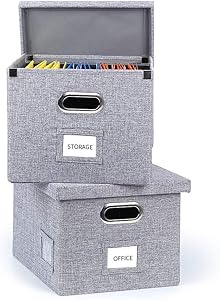 Upgraded Collapsible Hanging File Storage Boxes with Smooth Sliding Rail Large Capacity Filing Organizer Letter/Legal File Floder Storage, Office Box (Gray-2packs)