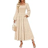 ZESICA Women's Spring Long Sleeve Maxi Dresses 2026 Square Neck Hollow Out Eyelet Smocked A Line Cocktail Party Dress