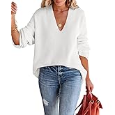 Imily Bela Womens Oversized Deep V Neck Sweaters Sexy Long Sleeve Tunic Sweater Knitted Dressy Pullover Jumper