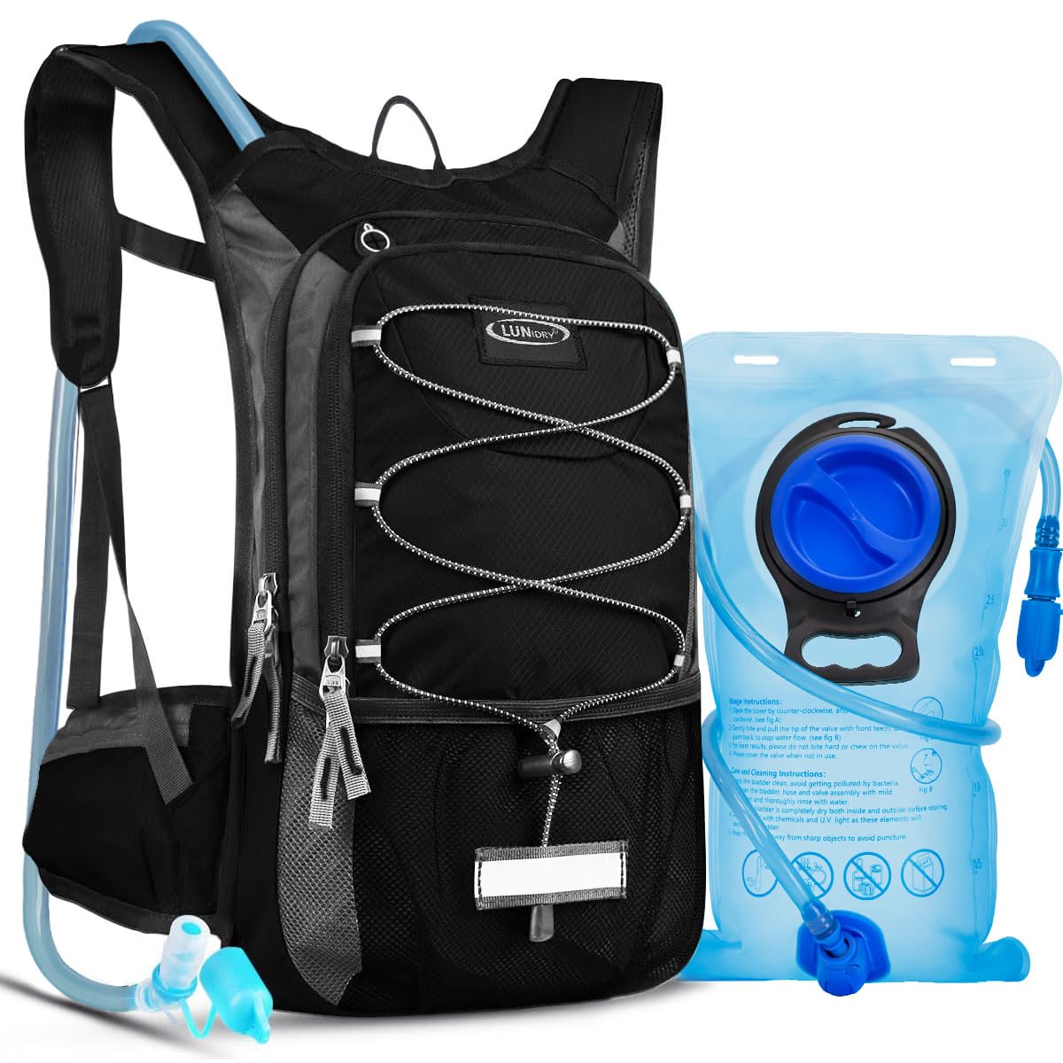 Lunidry Hydration Backpack with 3L Water Bladder, 15L Running Hydration Backpack for Men & Women, Lightweight Leakproof Water Rucksack Mountain Bike Hydration Bag Pack for Outdoor Cycling Hiking
