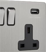 AET SLUSB2GBS 2 Gang Screwless Flat Socket USB Charging Chrome Black Insert view 2