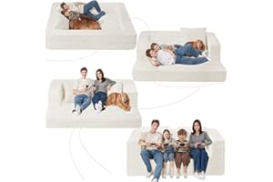 Cansunna Folding Bean Bag Chair for Adults,3-in-1 Bean Bag Couch Faux Fur Floor Sofa Large Beanbag Convertible Bean Bag Sofa Bed with Pillow in Bedroom,Living Room,Apartment(Queen,Milky White)