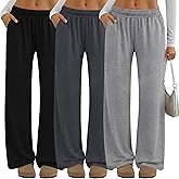 Neer 3 Pack Women's Lounge Pants Wide Leg Yoga Built in Drawstring High Waisted Casual Comfy Baggy Sweatpants with Pockets
