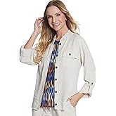 MULTIPLES womens Roll Tab Long Sleeves Drop Shoulder Two-pocket Button Front Fringe Hem Jacket