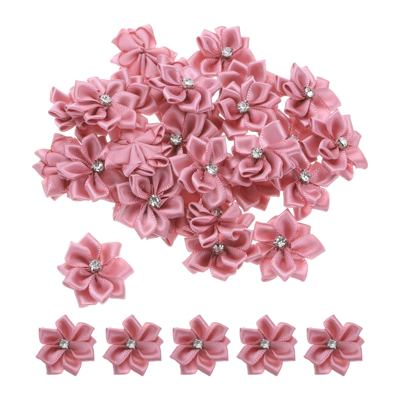PATIKIL 1.2 Inch Small Salmon Satin Ribbon Flowers, 100 Pcs Mini Fabric Flowers for Crafts DIY Wedding Ornament Appliques